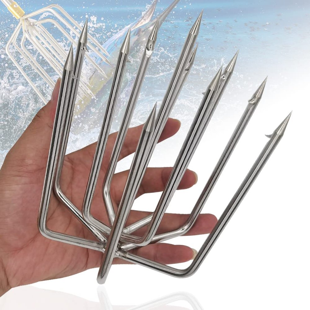 Dutiplus Large Fishing Harpoon 1~11 Prong Barded Stainless Steel Hunting Fish Gig Gaff Fork Hook with 8mm Screw for Catching Big Fish Mole Big Bullfrog (Sliver 11PY)