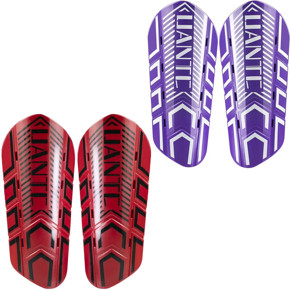 Uantc Soccer Shin Guards - Shin Guards Soccer Youths 2 Pairs - Kids Soccer Shin Guards Cushion Protection Reduce Shocks and Injuries - Shin Guards for Soccer Kids/Adults/Girls/Boys RedPurple L