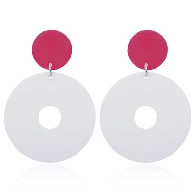 Acrylic Transparent Hollow Double Circle Round Dangle Earrings Geometric Statement Drop Earrings for Women Summer Holiday Cool Party Jewelry-red white