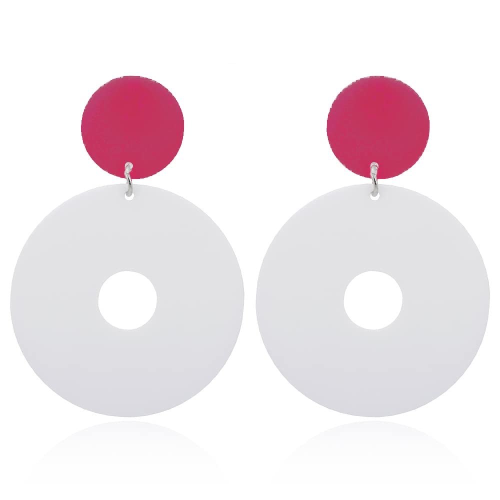 Acrylic Transparent Hollow Double Circle Round Dangle Earrings Geometric Statement Drop Earrings for Women Summer Holiday Cool Party Jewelry-red white
