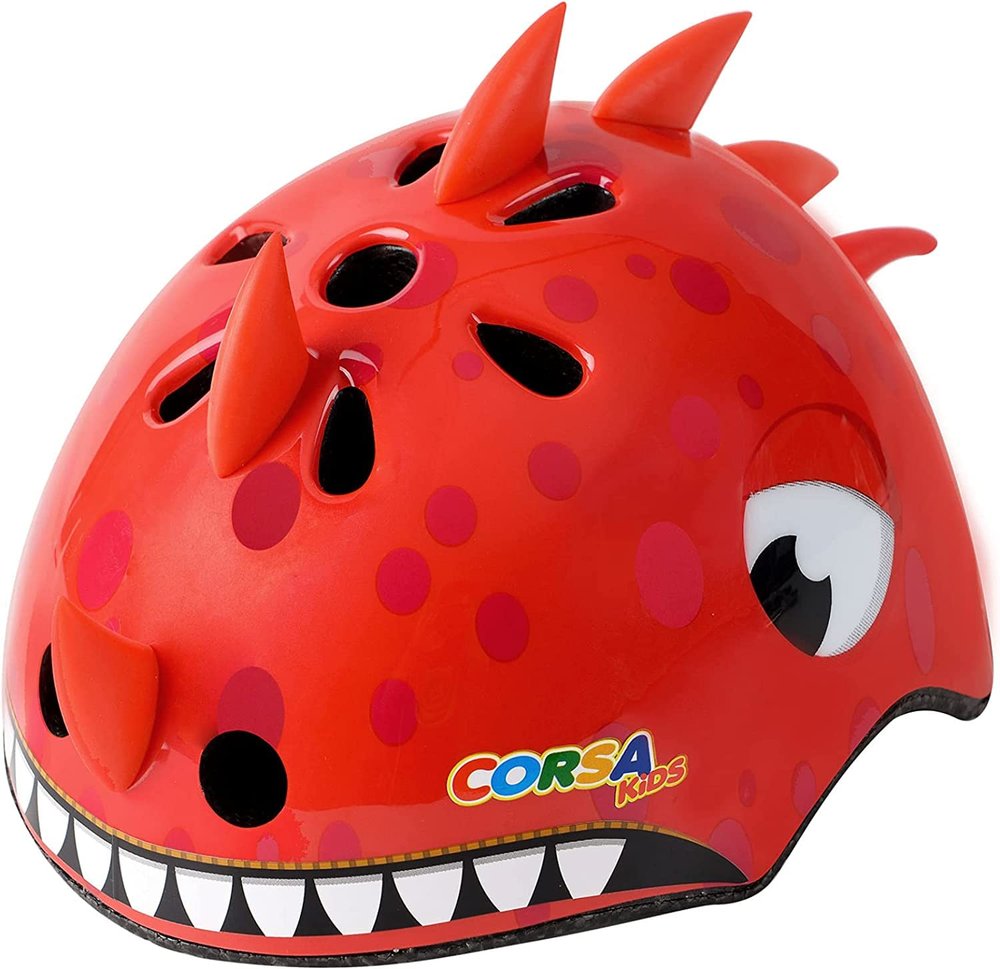 Youth Kids Bike Helmet, Adjustable and Multi-Sport for Child Boys and Girls, 2 Sizes for Kids Age 8-10-12-14 (Red Dinosaur, Medium)