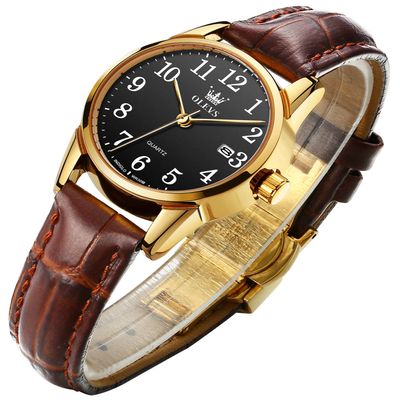 OLEVS Women Watches Black Dial Brown Leather Dress Ladies for Female Analog Quartz Wrist Watch with Date Waterproof Classic Casual