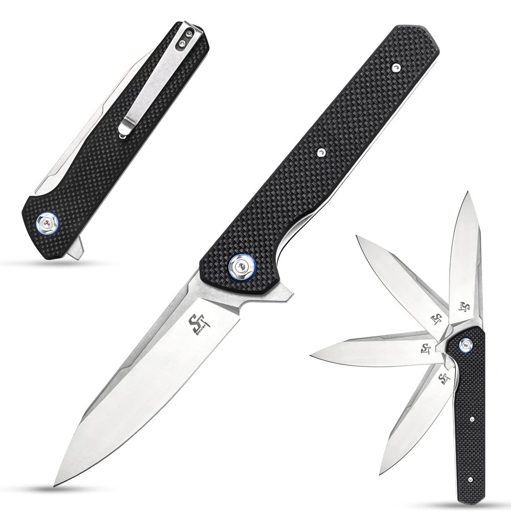 Sitivien ST135 Folding Knife,D2 Steel Blade G10 Handle Outdoor EDC Knife for Hunting Fishing Camping(Black)