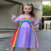 4T Birthday Dresses for Girls Purple 5T Long Sleeve Rainbow Tutu Dress Casual Winter Clothes view 4