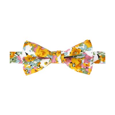Spring Notion Boy's Cotton Floral Print Pre-tied Bow Tie, 68-Pink Yellow Medium