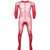Sywiyi Mens Stretchy Sheer Mesh Bodystocking Long Sleeve Closed Toe Ultra-Thin Full Body Pantyhose Red A One Size view 1
