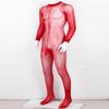 Sywiyi Mens Stretchy Sheer Mesh Bodystocking Long Sleeve Closed Toe Ultra-Thin Full Body Pantyhose Red A One Size view 3