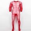 Sywiyi Mens Stretchy Sheer Mesh Bodystocking Long Sleeve Closed Toe Ultra-Thin Full Body Pantyhose Red A One Size view 4