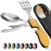 Orblue 4-in-1 Camping Eating Utensils, 2-Pack - Portable Spoon, Fork, Knife & Bottle Opener Combo Set - Stainless Steel Flatware with Detachable Fork - Travel, Backpacking Cutlery Multitool, Yellow view 1
