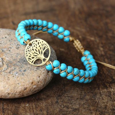4mm Beads Handmade Bracelet Tree of Life Charm Bracelets African Japser String Braided Bracelets Yoga Friendship Lover Bracelet,Blue Tree