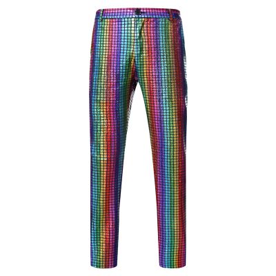 Men's Night Club Metallic Shiny Pants Straight Leg Disco Sequin Trousers Casual Retro Party Nightclub Pant (Color,Small)
