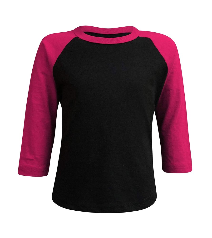 ILTEX Kids & Youth Baseball Raglan T-Shirt 3/4 Sleeve Infant Toddler Youth Athletic Jersey Sports Casual (20+ Colors) (Y-XLarge, Black/Hot Pink)
