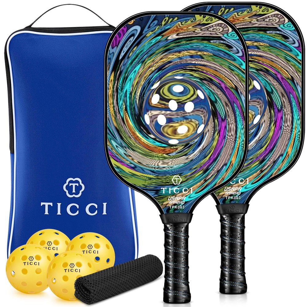 Pickleball Paddles Set of 2, USAPA Approved Fiberglass Pickleball Set with 4 Balls & Carry Bag, Lightweight Rackets for Beginners & Adults