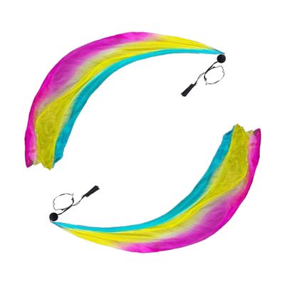 Aumulen Women 2 Pcs Hand Made Belly Dance Silk Poi Veil Streamer Throw Ball (Turquoise Yellow Rose)
