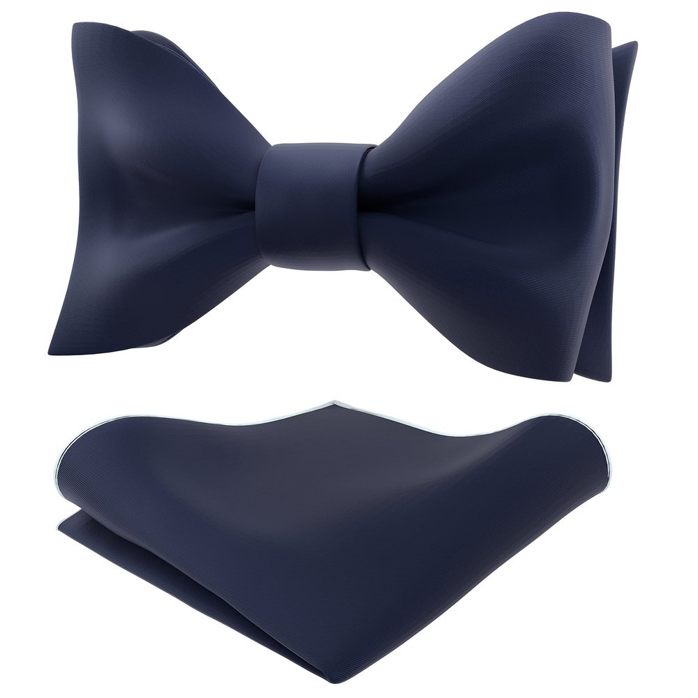 Adam Young Men's Navy Blue Self Tie Bow Tie with Pocket Square Formal Satin Classy Bowtie for Tuxedo Faux Silk (Classic, Navy Blue)