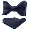 Adam Young Men's Navy Blue Self Tie Bow Tie with Pocket Square Formal Satin Classy Bowtie for Tuxedo Faux Silk (Classic, Navy Blue) view 1
