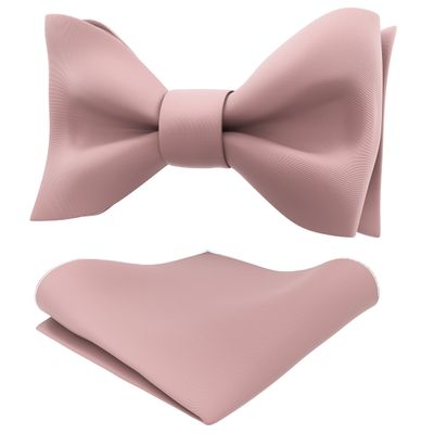 Adam Young Men's Rose Pastel Self Tie Bow Tie with Pocket Square Formal Satin Classy Bowtie for Tuxedo Faux Silk (Classic, Blush Pink)