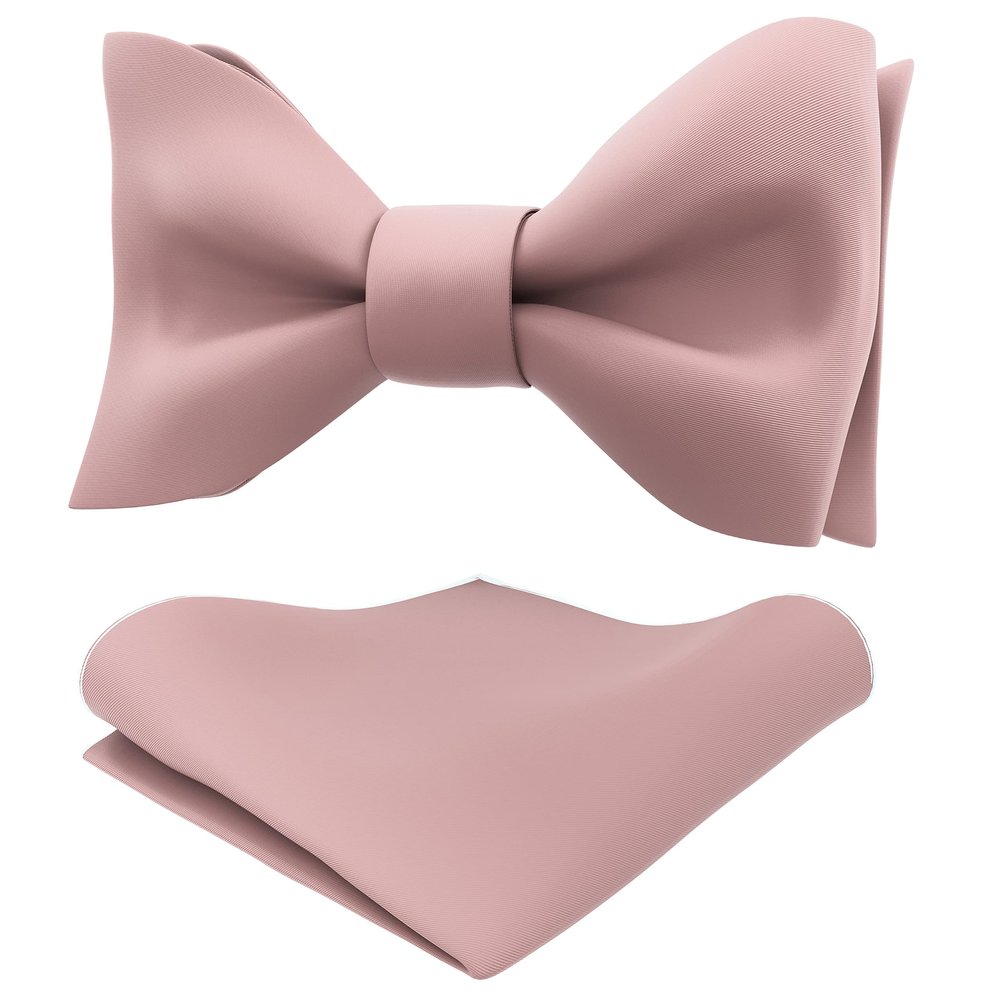 Adam Young Men's Rose Pastel Self Tie Bow Tie with Pocket Square Formal Satin Classy Bowtie for Tuxedo Faux Silk (Classic, Blush Pink)