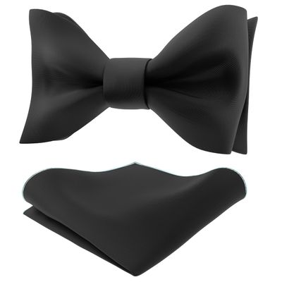 Adam Young Men's Gray Self Tie Bow Tie with Pocket Square Formal Satin Classy Bowtie for Tuxedo Faux Silk (Classic, Grey Fog)