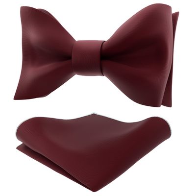 Adam Young Men's Burgundy Self Tie Bow Tie with Pocket Square Formal Satin Classy Bowtie for Tuxedo Faux Silk (Classic, Merlot Red)