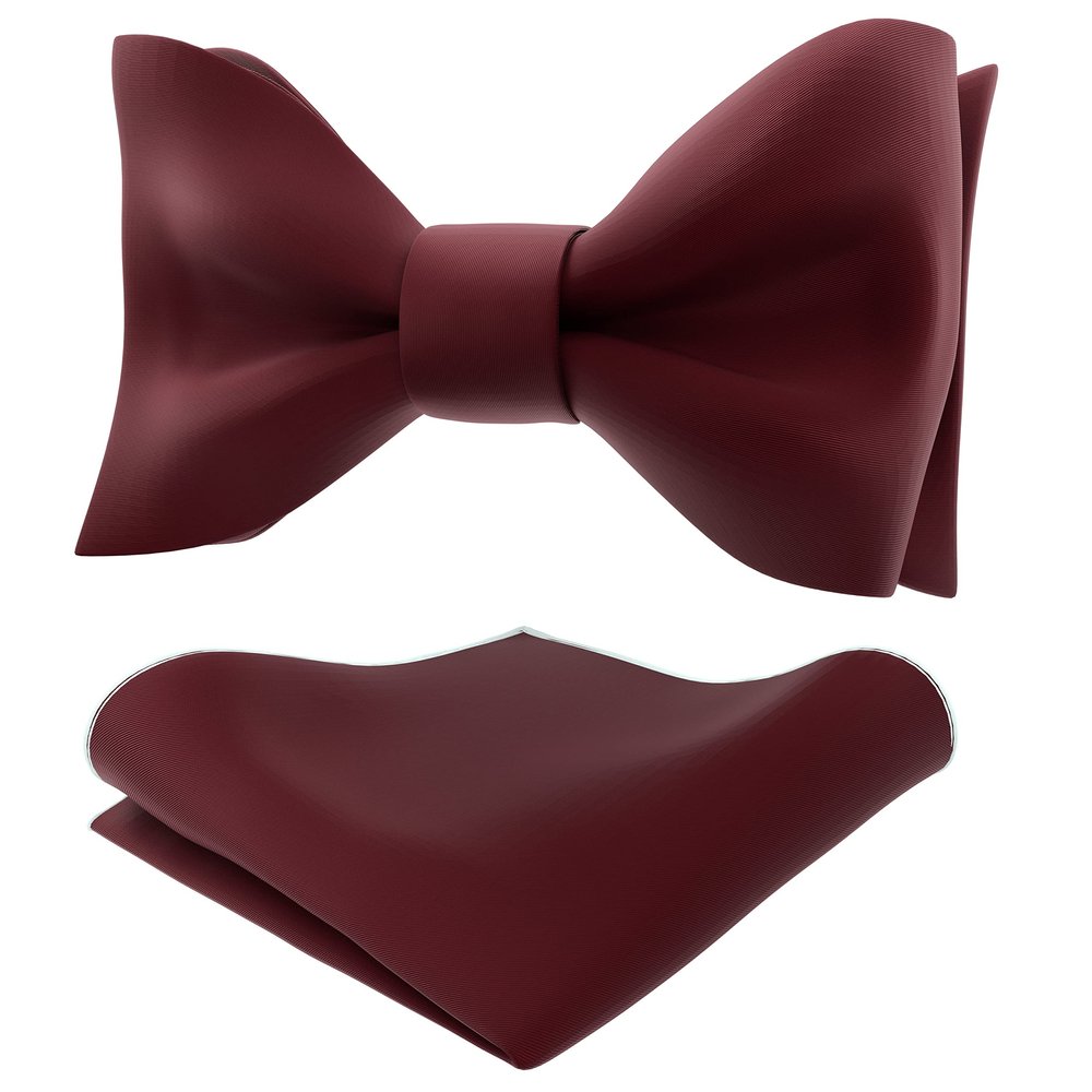 Adam Young Men's Burgundy Self Tie Bow Tie with Pocket Square Formal Satin Classy Bowtie for Tuxedo Faux Silk (Classic, Merlot Red)