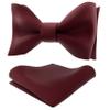 Adam Young Men's Burgundy Self Tie Bow Tie with Pocket Square Formal Satin Classy Bowtie for Tuxedo Faux Silk (Classic, Merlot Red)