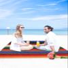 LEOKOTI Colorful Mexican Striped Beach Blanket Waterproof Sandproof, Black Red Green Tribe Ethnic Lightweight Outdoor Picnic Blanket Portable Large Beach Mat for Travel/Camping/Hiking 118"x108" view 4