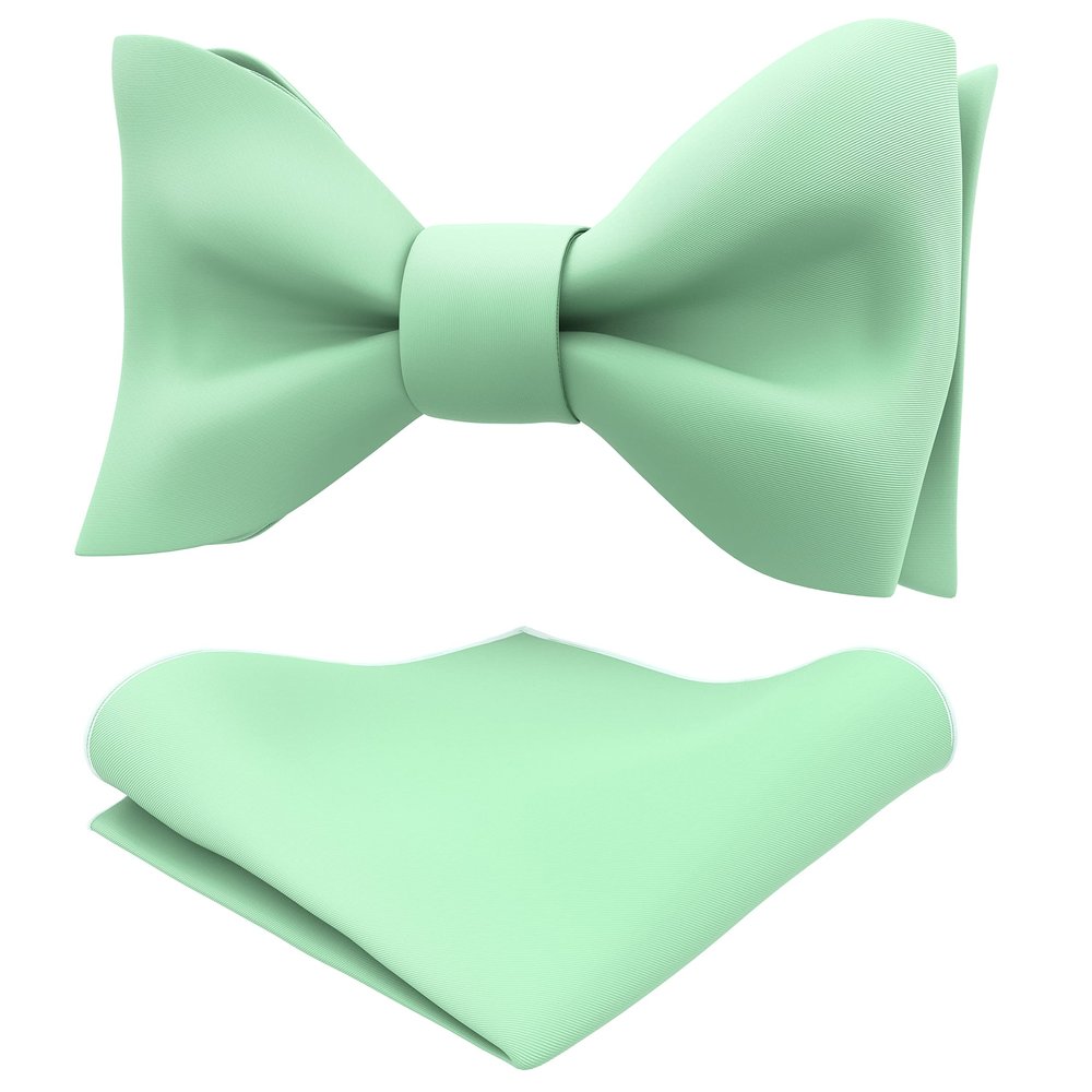 Adam Young Men's Green Mint Self Tie Bow Tie with Pocket Square Formal Satin Classy Bowtie for Tuxedo Faux Silk (Classic, Mint)