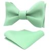 Adam Young Men's Green Mint Self Tie Bow Tie with Pocket Square Formal Satin Classy Bowtie for Tuxedo Faux Silk (Classic, Mint)