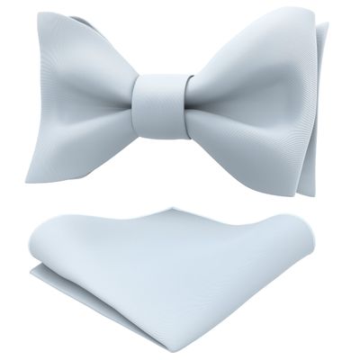 Adam Young Men's Light Blue Self Tie Bow Tie with Pocket Square Formal Satin Classy Bowtie for Tuxedo Faux Silk (Classic, Pastel Blue)