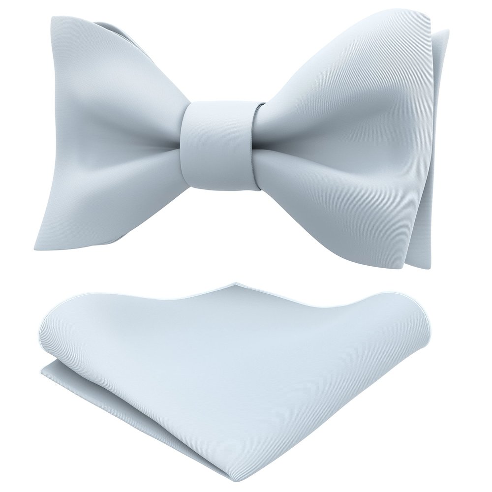 Adam Young Men's Light Blue Self Tie Bow Tie with Pocket Square Formal Satin Classy Bowtie for Tuxedo Faux Silk (Classic, Pastel Blue)