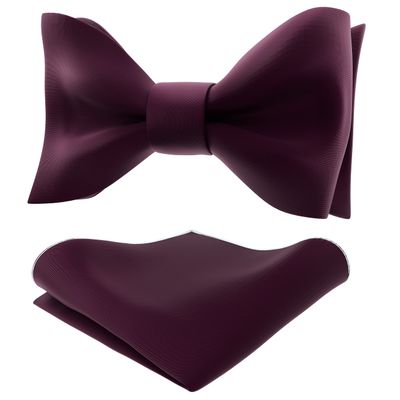 Adam Young Men's Maroon Self Tie Bow Tie with Pocket Square Formal Satin Classy Bowtie for Tuxedo Faux Silk (Classic, Wine Red)