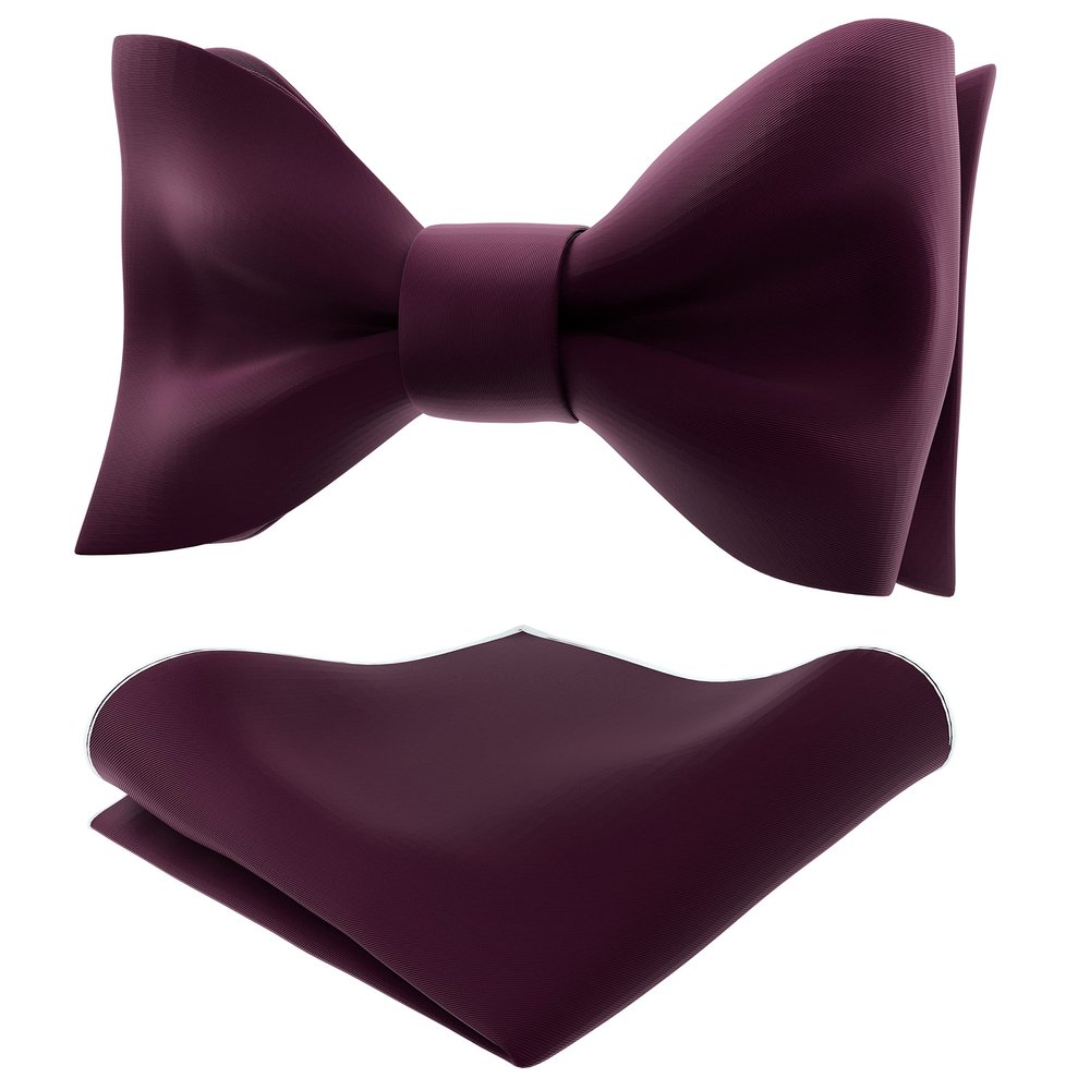 Adam Young Men's Maroon Self Tie Bow Tie with Pocket Square Formal Satin Classy Bowtie for Tuxedo Faux Silk (Classic, Wine Red)