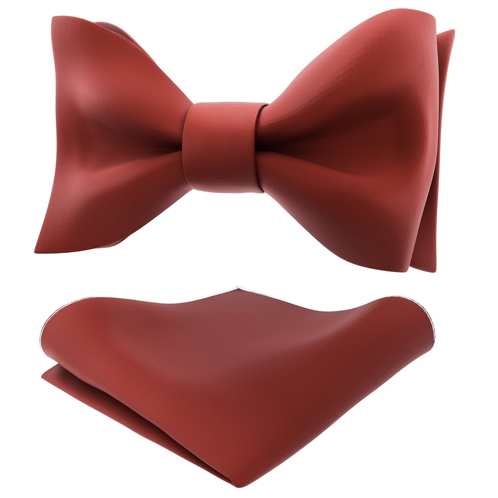Adam Young Men's Terracotta Self Tie Bow Tie with Pocket Square Formal Satin Classy Bowtie for Tuxedo Faux Silk (Classic, Rust)