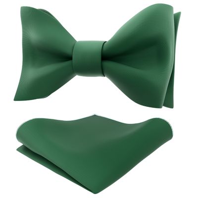 Adam Young Men's Emerald Green Self Tie Bow Tie with Pocket Square Formal Satin Classy Bowtie for Tuxedo Faux Silk (Classic, Juniper)