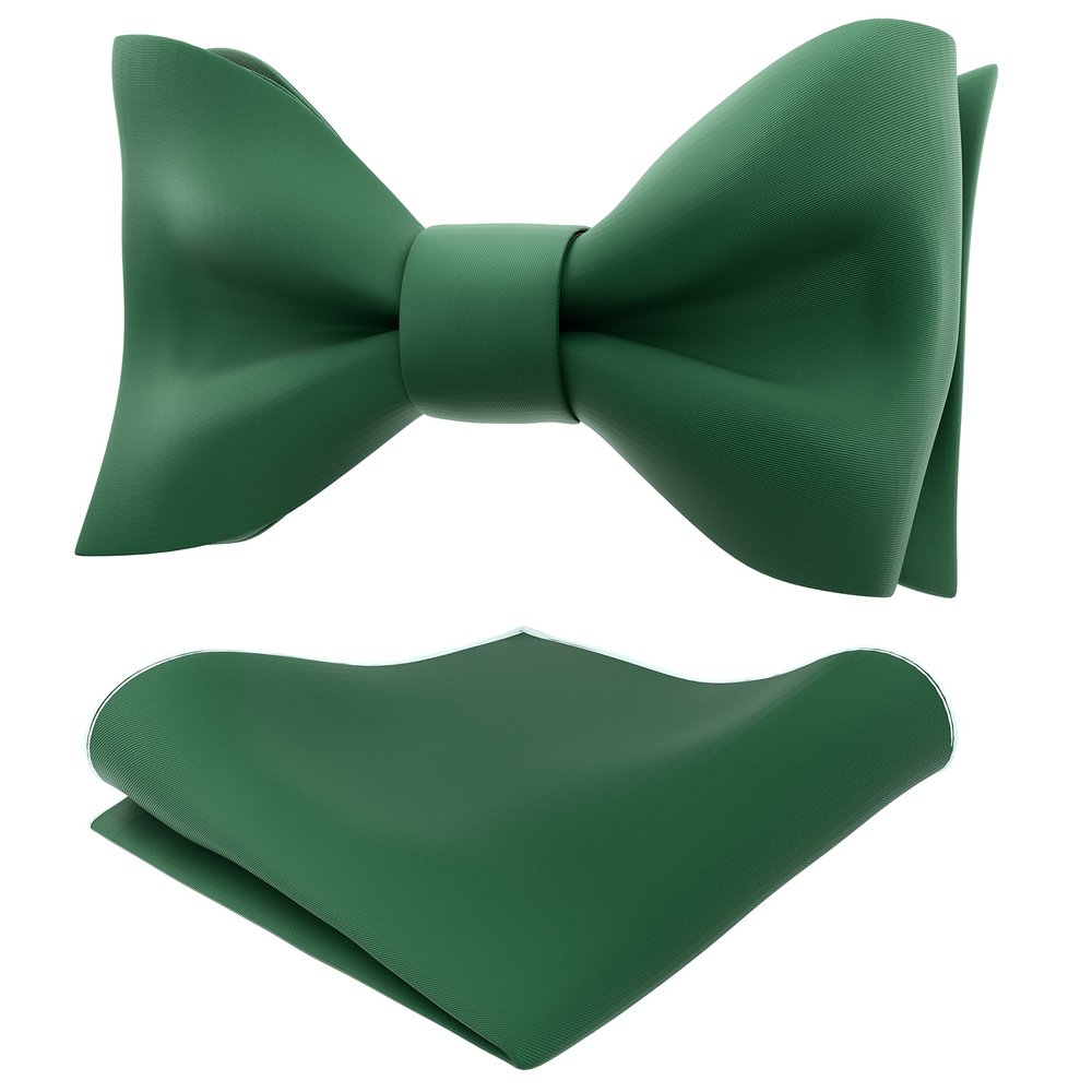 Adam Young Men's Emerald Green Self Tie Bow Tie with Pocket Square Formal Satin Classy Bowtie for Tuxedo Faux Silk (Classic, Juniper)