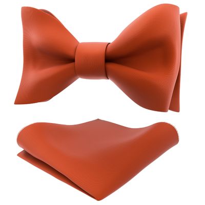 Adam Young Men's Tiger Carrot Self Tie Bow Tie with Pocket Square Formal Satin Classy Bowtie for Tuxedo Faux Silk (Classic, Burnt Orange)