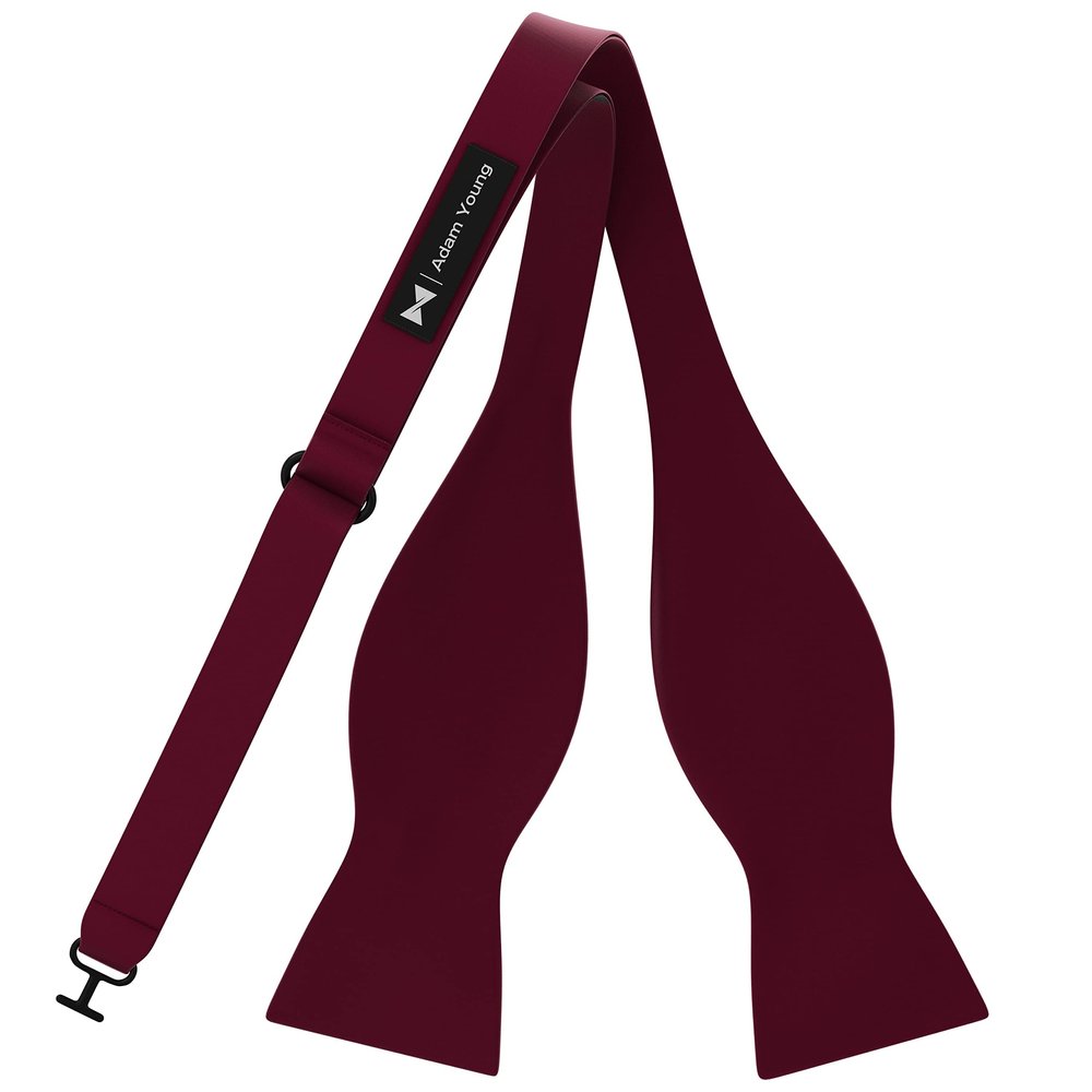 Adam Young Men's Wine Red Self Tie Bow Tie Formal Satin Classy Bowtie for Tuxedo Faux Silk (Classic, Maroon Red)