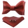 Adam Young Men's Terracotta Self Tie Bow Tie with Pocket Square & Cufflinks Formal Satin Classy Bowtie for Tuxedo Faux Silk (Classic, Rust) view 1