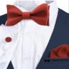 Adam Young Men's Terracotta Self Tie Bow Tie with Pocket Square & Cufflinks Formal Satin Classy Bowtie for Tuxedo Faux Silk (Classic, Rust) view 2