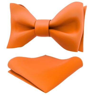 Adam Young Men's Burn Pumpkin Self Tie Bow Tie with Pocket Square Formal Satin Classy Bowtie for Tuxedo Faux Silk (Classic, Orange)