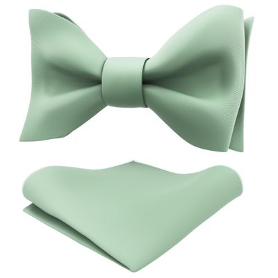Adam Young Men's Green Fern Self Tie Bow Tie with Pocket Square Formal Satin Classy Bowtie for Tuxedo Faux Silk (Classic, Deep Sage)