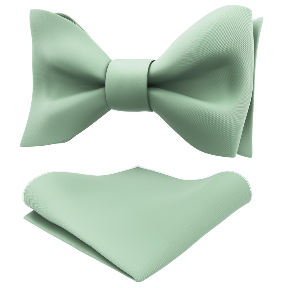 Adam Young Men's Green Fern Self Tie Bow Tie with Pocket Square Formal Satin Classy Bowtie for Tuxedo Faux Silk (Classic, Deep Sage)