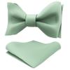 Adam Young Men's Green Fern Self Tie Bow Tie with Pocket Square Formal Satin Classy Bowtie for Tuxedo Faux Silk (Classic, Deep Sage)