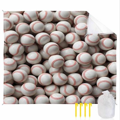 LEOKOTI Baseball Beach Blanket Waterproof Sandproof, White Ball Sport Lightweight Outdoor Picnic Blanket Portable Large Beach Mat for Travel/Camping/Hiking 108"x84"
