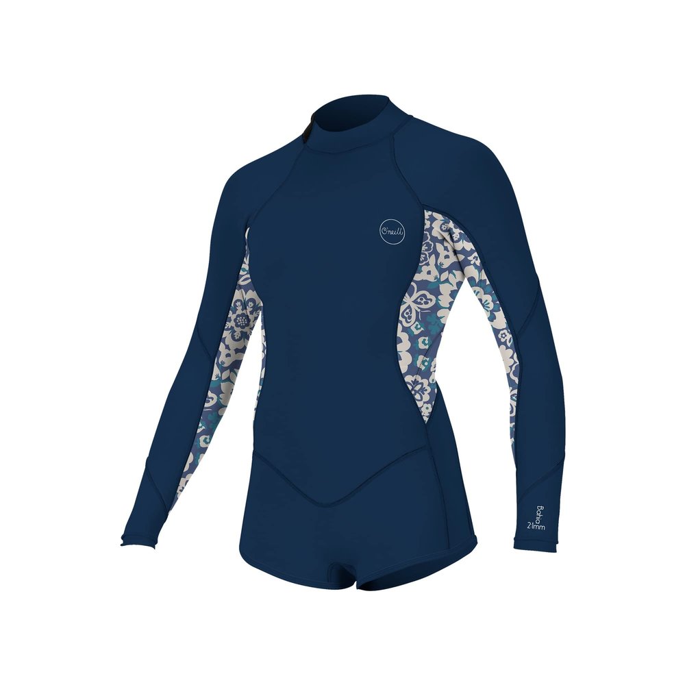 Girl's Bahia 2/1mm Back Zip Long Sleeve Surf Suit, FRNavy/CrisFlor/CrisFlo, 8