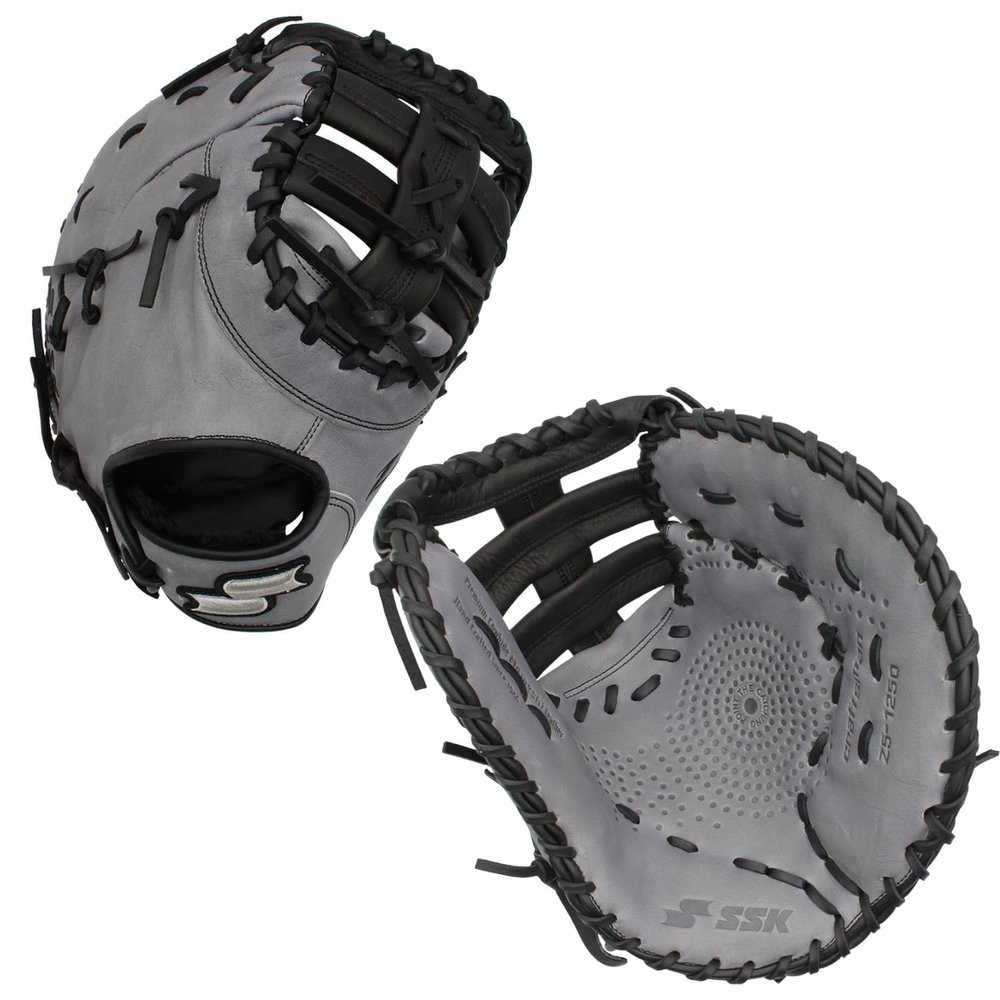 SSK Z5 Craftsman Baseball First Base Mitt  12  12.25  12.5  Right & Left Hand Throw (12.5" - Right Hand Throw, Grey/Black)