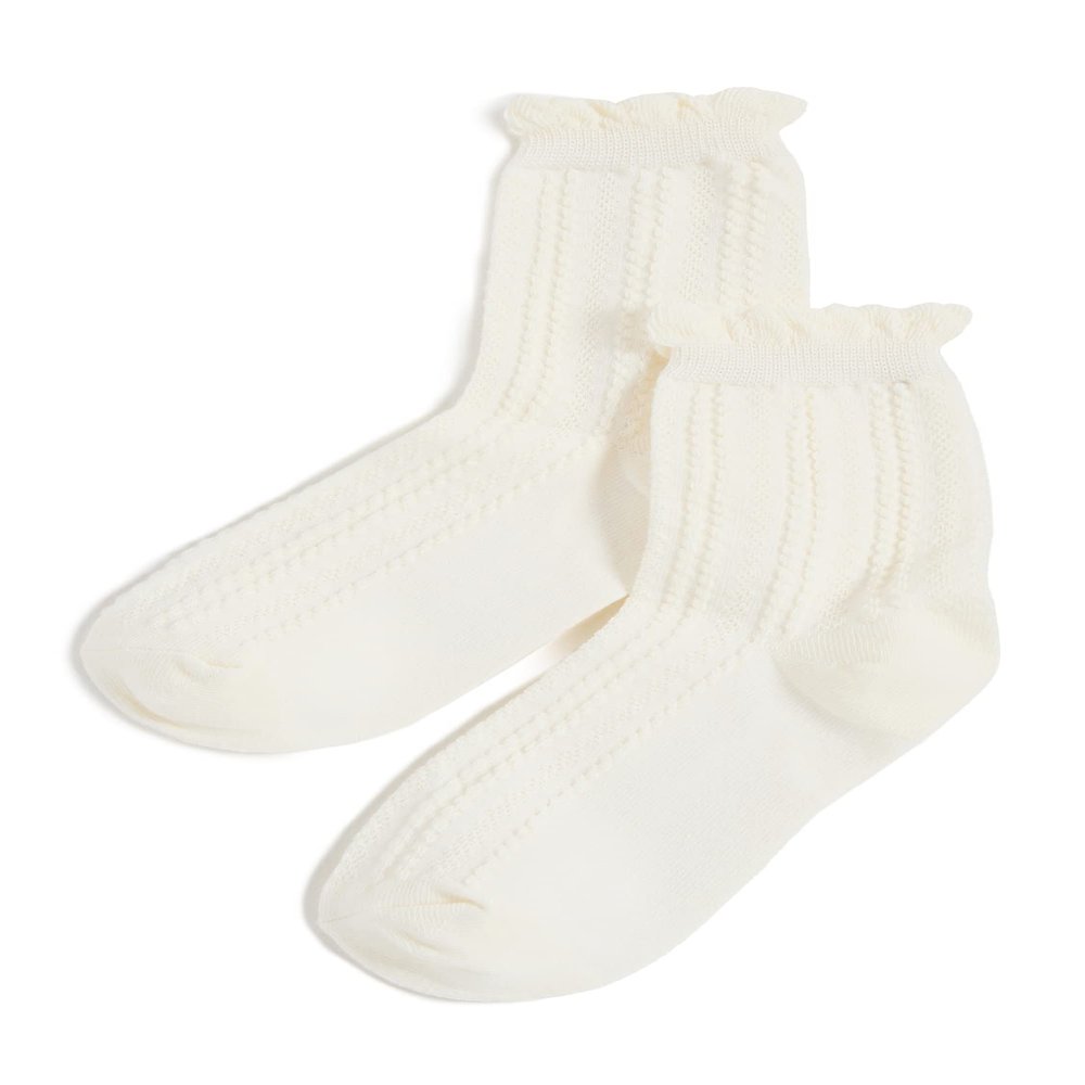 STEMS Women's Pointelle Crew Socks, White, One Size