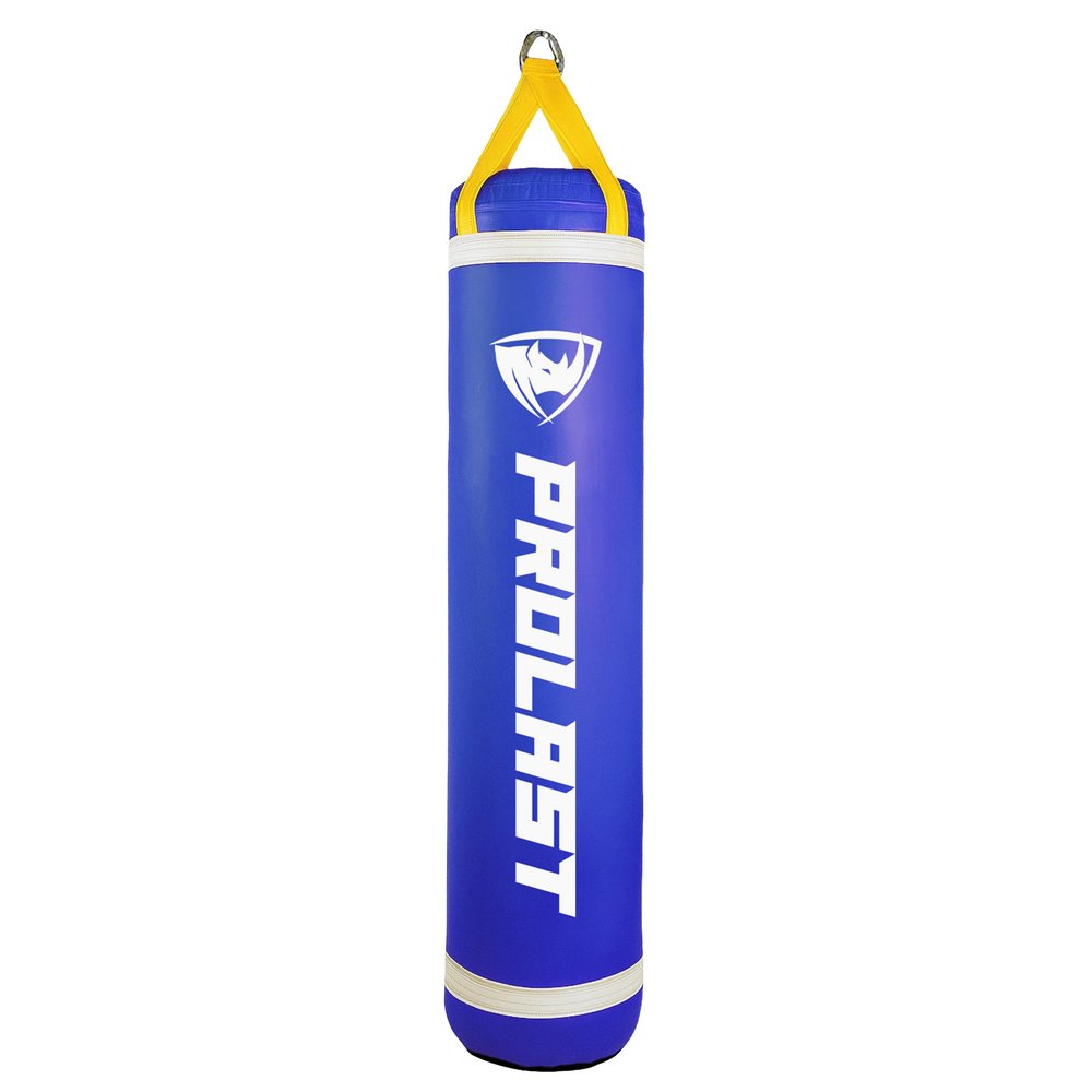 PROLAST Heavy Punching Kicking Bag for Adults, Boxing, MMA, Martial Arts, Muay Thai, Strength Training Equipment, Unfilled, 5ft, 100 lbs, Vertical Logo, Blue