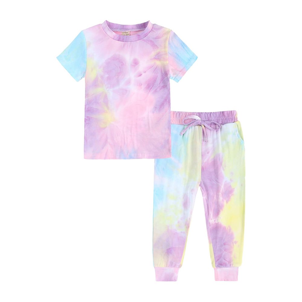 Kids Toddler Boy Girls Clothes Sports Casual Tie Dye Prints Short Sleeves T Shirt Baby Girl Winter (Purple, 3-4 Years)